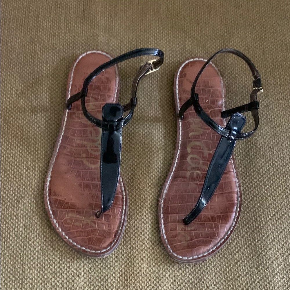 Sam Edelman Gigi Black Patent Leather Women's Sandals, Size 8